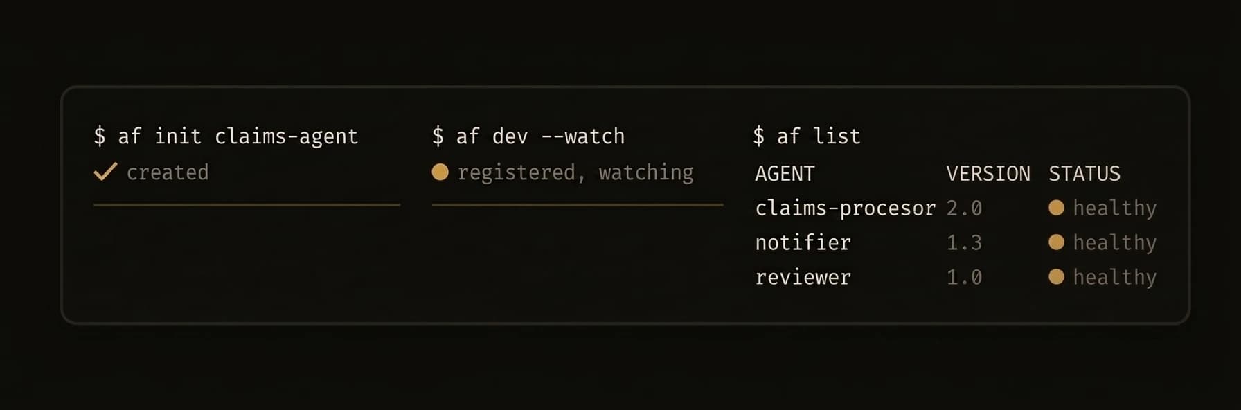 af CLI — scaffold, develop, and manage agents